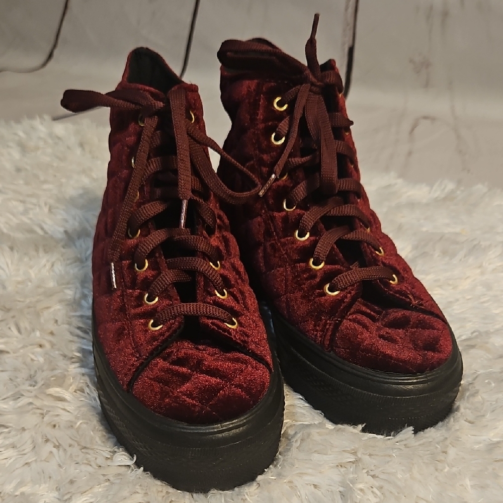 ASOS Quilted Velvet High-Top Sneakers - Burgundy